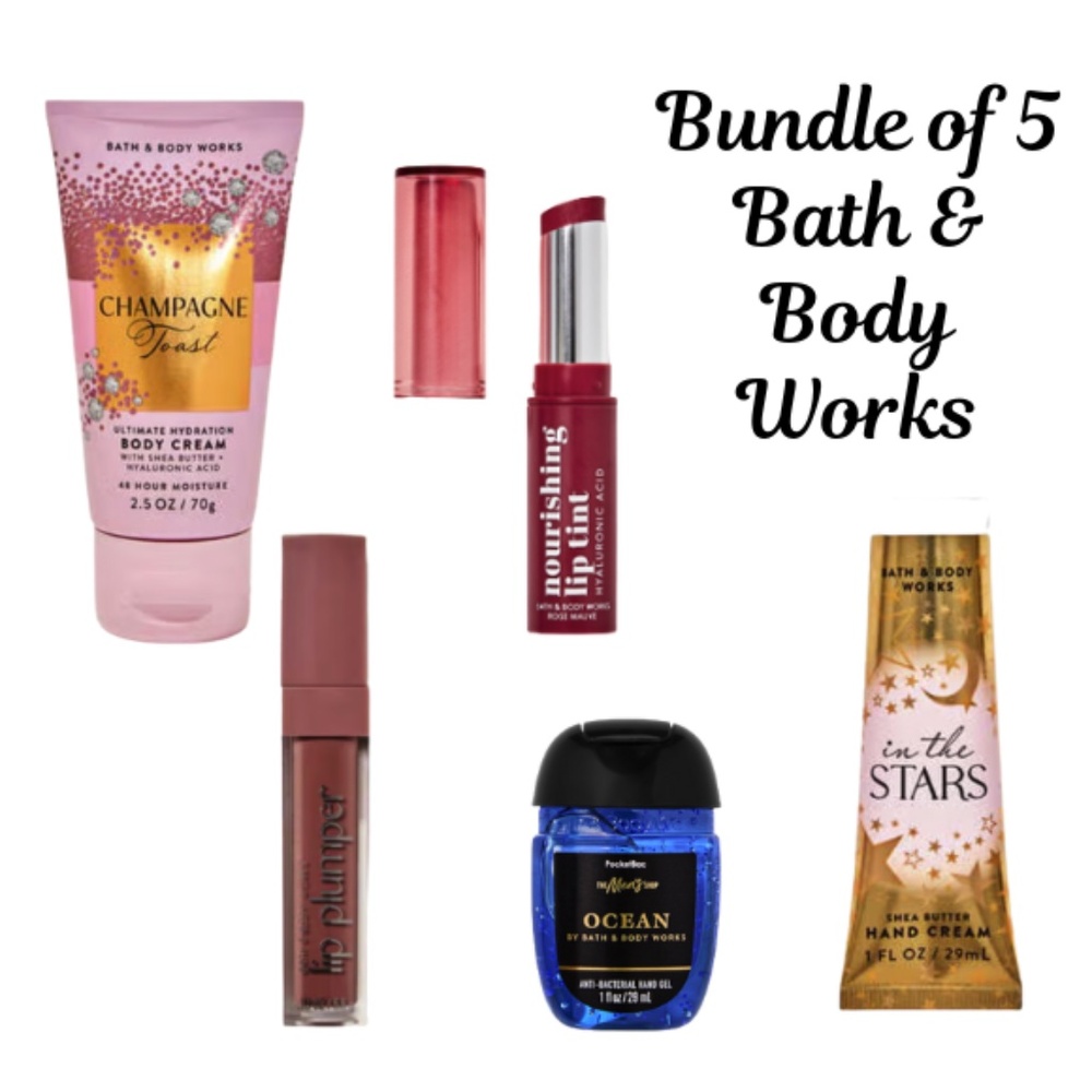 Bath  & Body Works Set of Five Brand New Items - wrapped and tied with ribbon